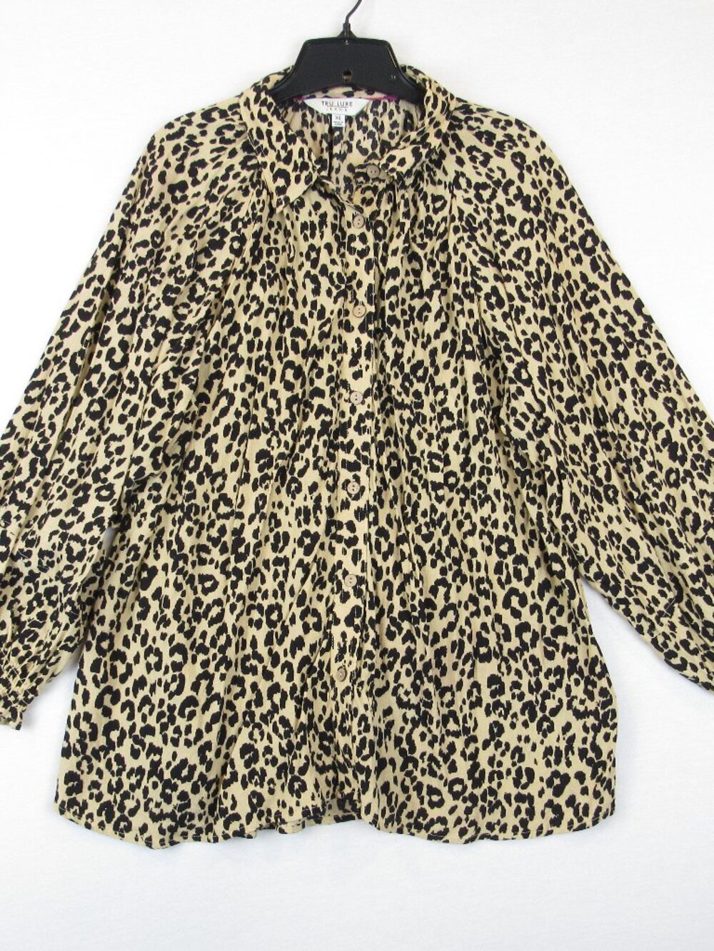 Tru Luxe Jeans Top Women's Top Size XL Leopard Print Button Down Balloon Sleeves